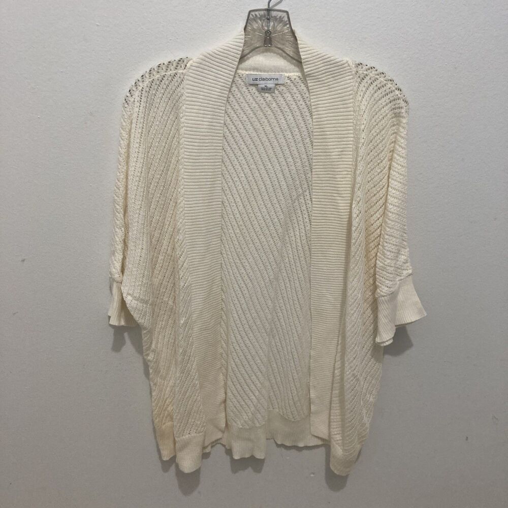 LIZ CLAIBORNE white short Dolman sleeve open front light weight cardigan XL